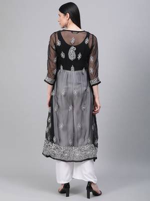 Navy-blue embroidered georgette embroidered-kurtis 2