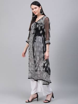 Navy-blue embroidered georgette embroidered-kurtis 3