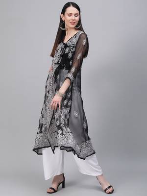 Navy-blue embroidered georgette embroidered-kurtis 4