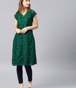 Blue embroidered cotton embroidered-kurtis