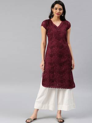 Maroon embroidered cotton embroidered-kurtis 1