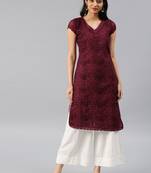 Maroon embroidered cotton embroidered-kurtis