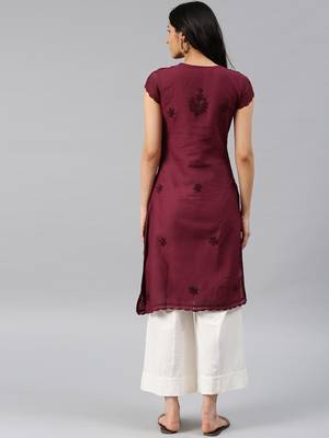 Maroon embroidered cotton embroidered-kurtis 2
