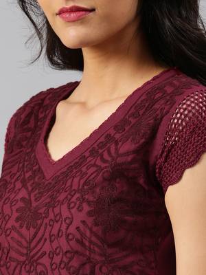 Maroon embroidered cotton embroidered-kurtis 4