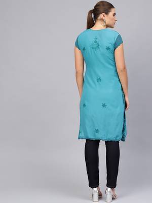 Royal-blue embroidered cotton embroidered-kurtis 2