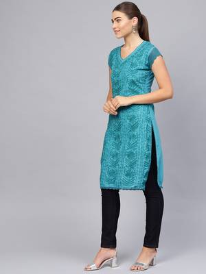 Royal-blue embroidered cotton embroidered-kurtis 3