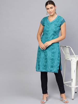 Royal-blue embroidered cotton embroidered-kurtis 4