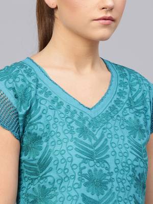 Royal-blue embroidered cotton embroidered-kurtis 5