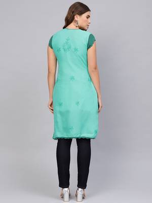 Sea-green embroidered cotton embroidered-kurtis 2