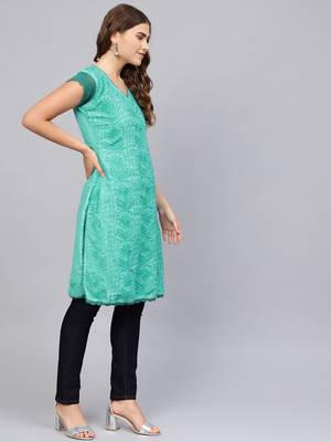 Sea-green embroidered cotton embroidered-kurtis 3