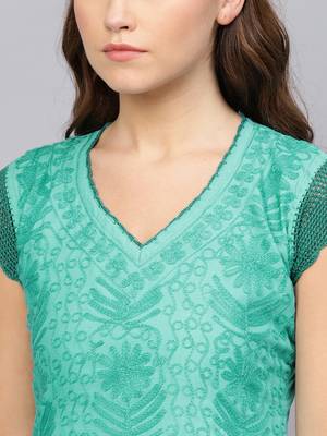 Sea-green embroidered cotton embroidered-kurtis 5