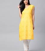Yellow embroidered cotton embroidered-kurtis