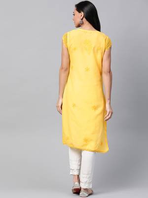 Yellow embroidered cotton embroidered-kurtis 2