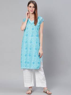 Sky-blue embroidered cotton embroidered-kurtis 1