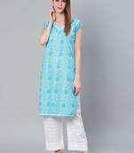 Sky-blue embroidered cotton embroidered-kurtis