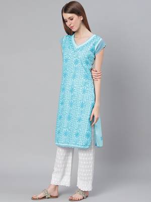 Sky-blue embroidered cotton embroidered-kurtis 4