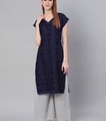 Navy-blue embroidered cotton embroidered-kurtis
