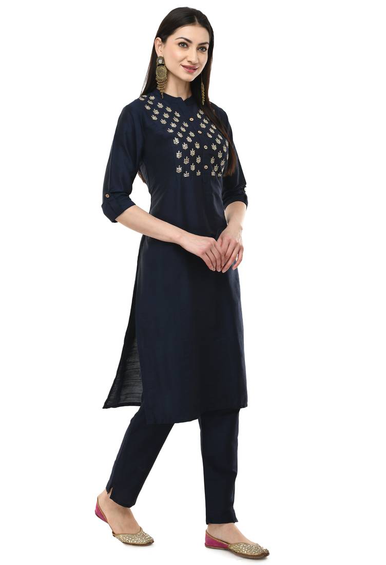 Lagi women straight embroidery kurta with plain solid pant(MC43A)