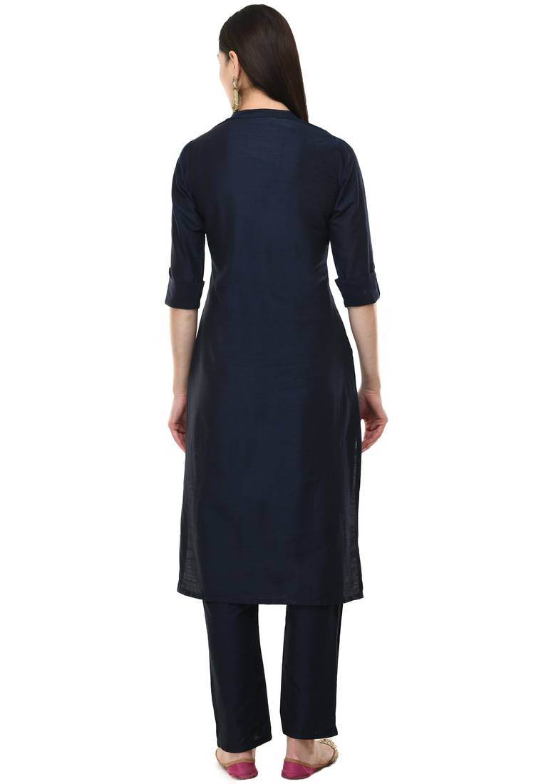 Lagi women straight embroidery kurta with plain solid pant(MC43D)