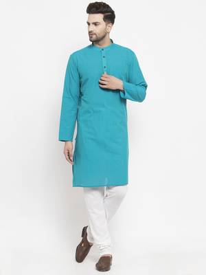 Blue woven cotton men-kurtas 1