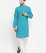 Blue woven cotton men-kurtas