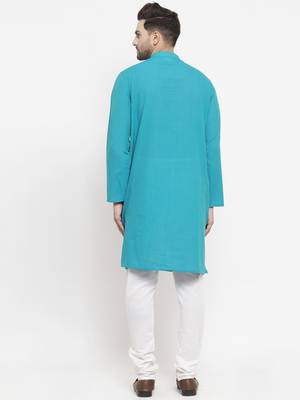 Blue woven cotton men-kurtas 2