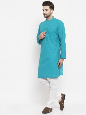 Blue woven cotton men-kurtas 3