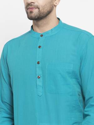 Blue woven cotton men-kurtas 4