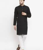 Black woven cotton men-kurtas