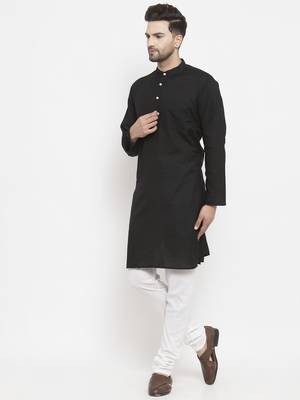 Black woven cotton men-kurtas 3