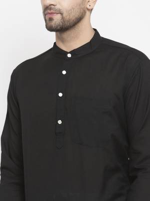 Black woven cotton men-kurtas 4