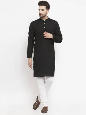 Black woven cotton men-kurtas 5