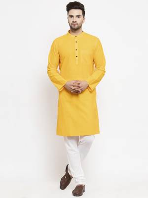 Yellow woven cotton men-kurtas 1