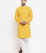 Yellow woven cotton men-kurtas