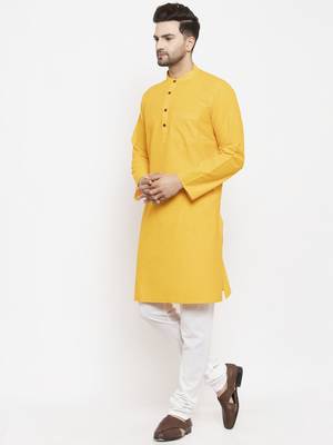 Yellow woven cotton men-kurtas 3