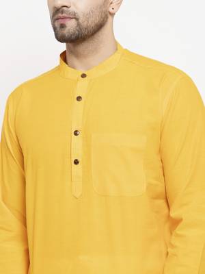 Yellow woven cotton men-kurtas 4