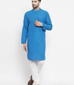 Blue woven cotton men-kurtas