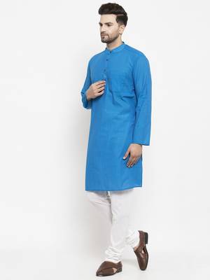 Blue woven cotton men-kurtas 3