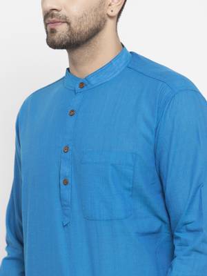 Blue woven cotton men-kurtas 4