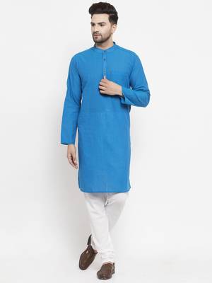 Blue woven cotton men-kurtas 5
