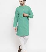 Green woven cotton men-kurtas