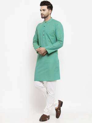 Green woven cotton men-kurtas 3