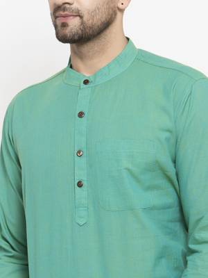 Green woven cotton men-kurtas 4