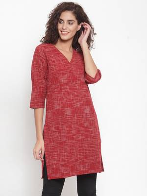 Red woven cotton kurtas-and-kurtis 1