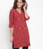 Red woven cotton kurtas-and-kurtis