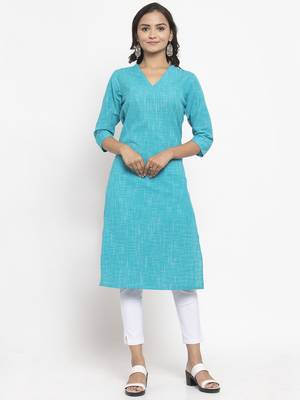 Blue woven cotton kurtas-and-kurtis 1