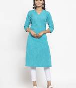 Blue woven cotton kurtas-and-kurtis