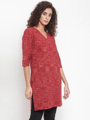 Red woven cotton kurtas-and-kurtis 3
