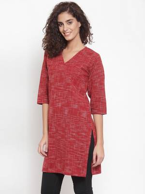 Red woven cotton kurtas-and-kurtis 4