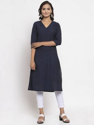 Navy-blue woven cotton kurtas-and-kurtis 1